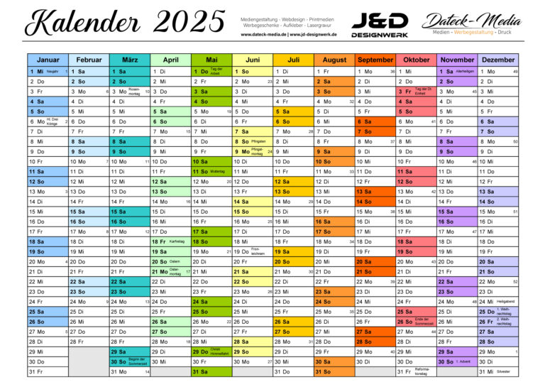 Kalender 2025 als kostenloser PDF Download