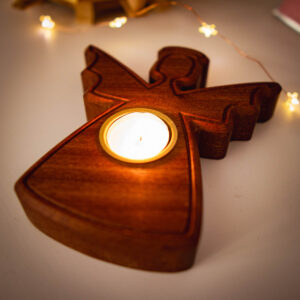 Teelichthalter Weihnachtsengel aus Sapeli Holz