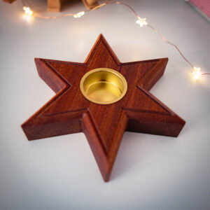 Teelichthalter Stern (groß) aus Sapeli Holz
