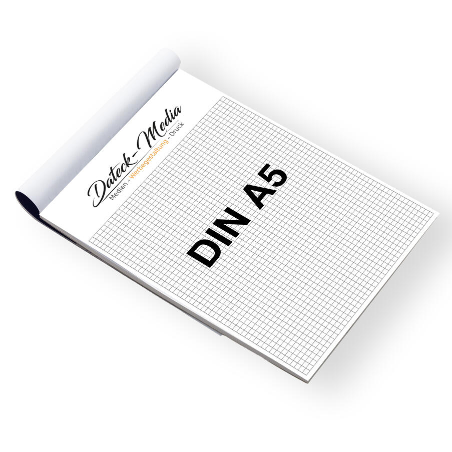 Leimgebundener Block DIN A5 ohne Deckblatt, individuell bedruckt, 80g Naturpapier weiß, 10 bis 200 Blatt