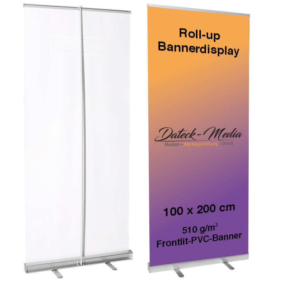 Roll-up Bannerdisplay 100x200 cm mit Druck, Kassette und Transporttasche