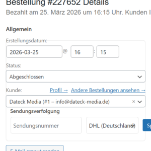 Woocommerce Versandtracking Plugin