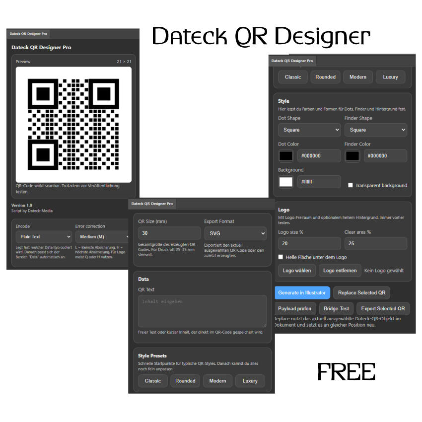 Dateck QR Designer Adobe Illustrator Plugin Free