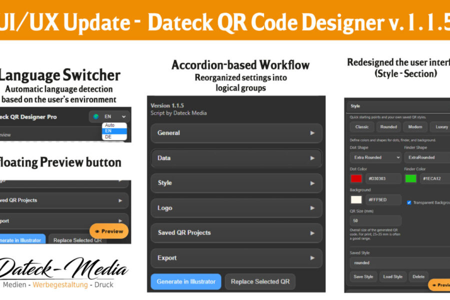 Dateck QR Code Designer PRO 1.1.5 ist da auf Adobe Exchange
