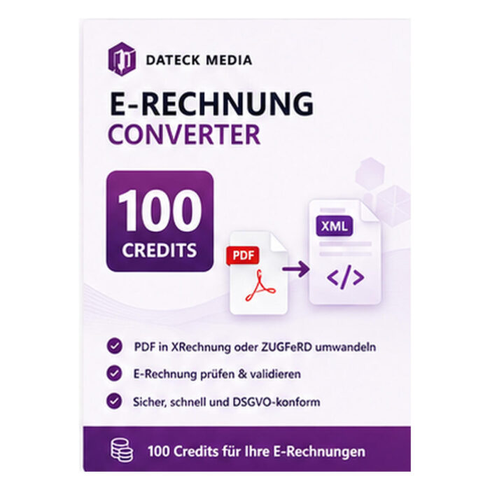 100 Credits zum Erstellen und Konvertieren von E-Rechnungen. Credits verfallen nicht.