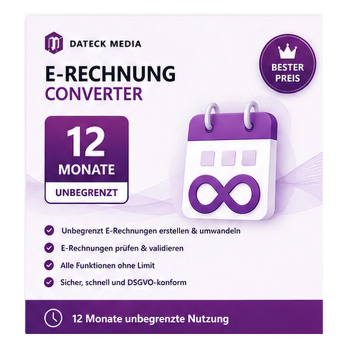 12 Monate unbegrenzter Zugang zum E-Rechnung Converter – ohne Credit-Limit.