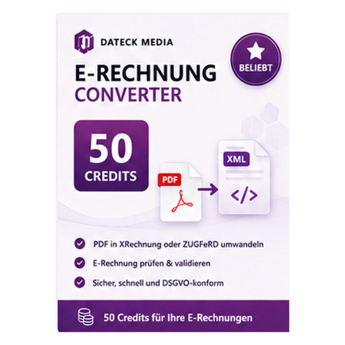 50 Credits zum Erstellen und Konvertieren von E-Rechnungen. Credits verfallen nicht.