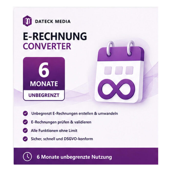 6 Monate unbegrenzter Zugang zum E-Rechnung Converter – ohne Credit-Limit.